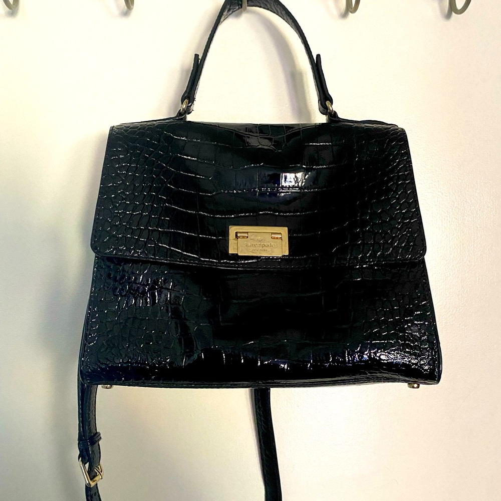 Kate Spade croc embossed black satchel
